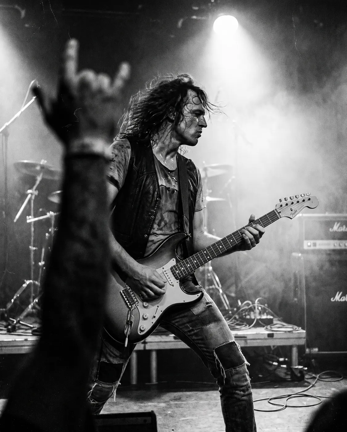Guitarist med Fender på scenen